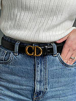 Женский стильный ремень Кристиан Диор черный пояс Christian Dior Leather Belt Black/Gold