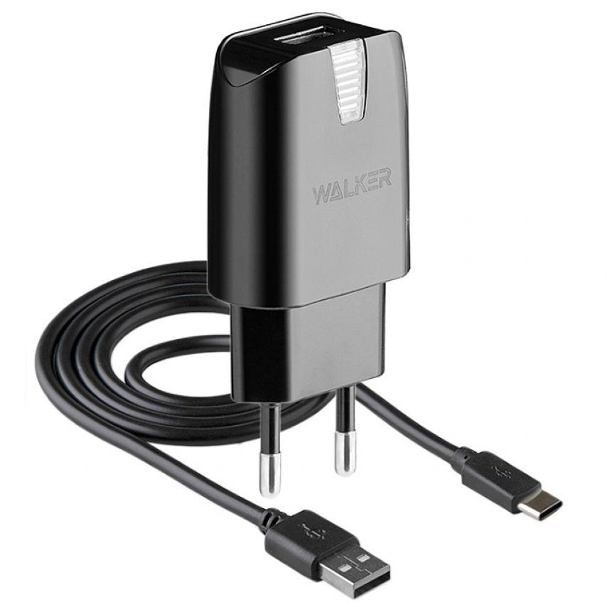 Блок для заряджання телефону 10,5W USB+кабель Type-C 2,1A 1м чорний WALKER