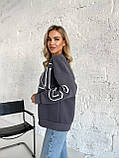 Темно-сіра тепла жіноча толстовка з турецького футеру на флісі Paris, фото 4