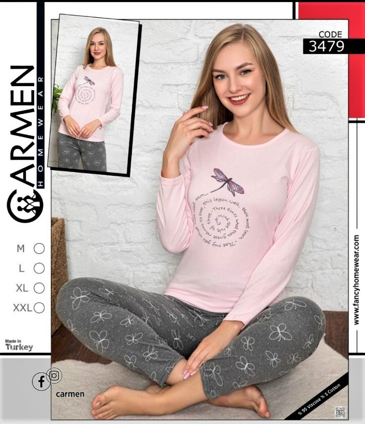 Жіноча піжама бавовна штани та кофта 44-52р TM Carmen Туреччина, фото 1