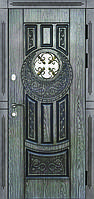 Вхідні металеві двері SK Коло вуличні зі склопакетом і ковкою, патина*1, комплектація Еталон