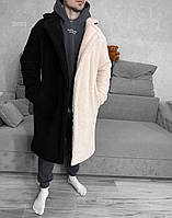 Шуба мужская весна-осень бежевый-черный меховушка мягуська стильный однотонный Fur Coat XL