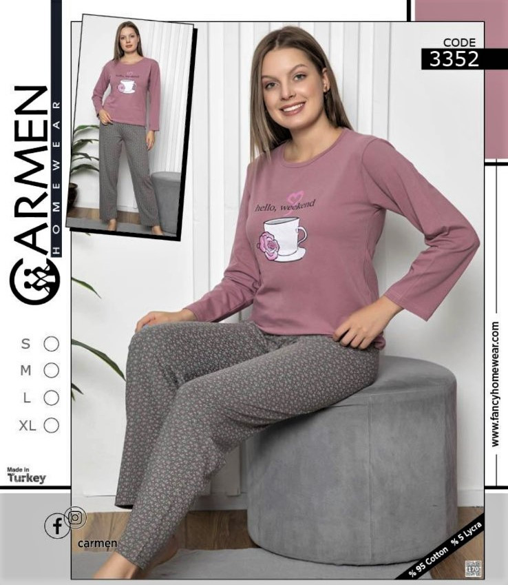 Жіноча піжама бавовна штани та кофта 44-50р TM Carmen Туреччина, фото 1