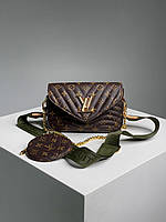 Женская стильная сумка Луи Виттон коричневая Louis Vuitton Wave Multi Pochette Brown/Green