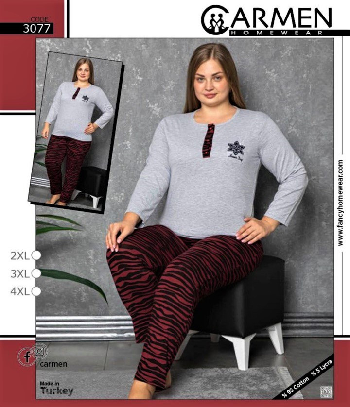 Жіноча піжама бавовна штани та кофта 50-56р TM Carmen Туреччина, фото 1