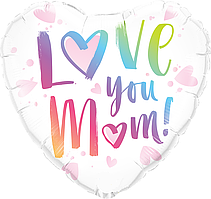 Фольгована кулька серце "Love you mom" біла 18"(45см) 1шт.