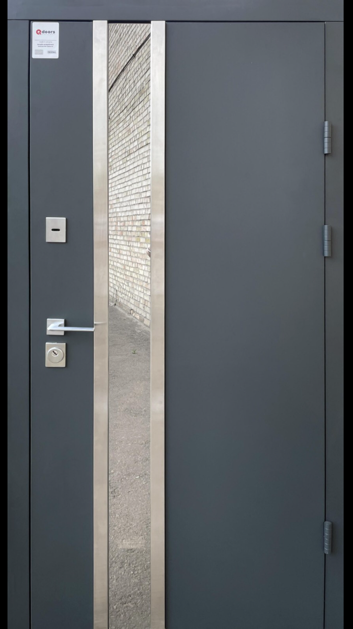 Вхідні двері Qdoors Стріт Норд вулична метал антрацит 7021/мdф біле дерево терморозрив 860*2050