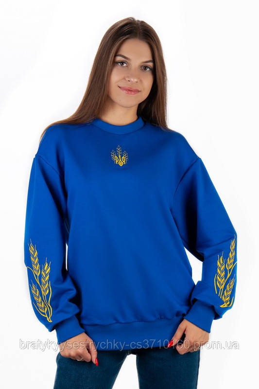 Світшот Патріотичний джемпер патріотичний справжня вишивка жіноча вишиванка герб калина бавовна колос Україна - фото 4 - id-p2014392560