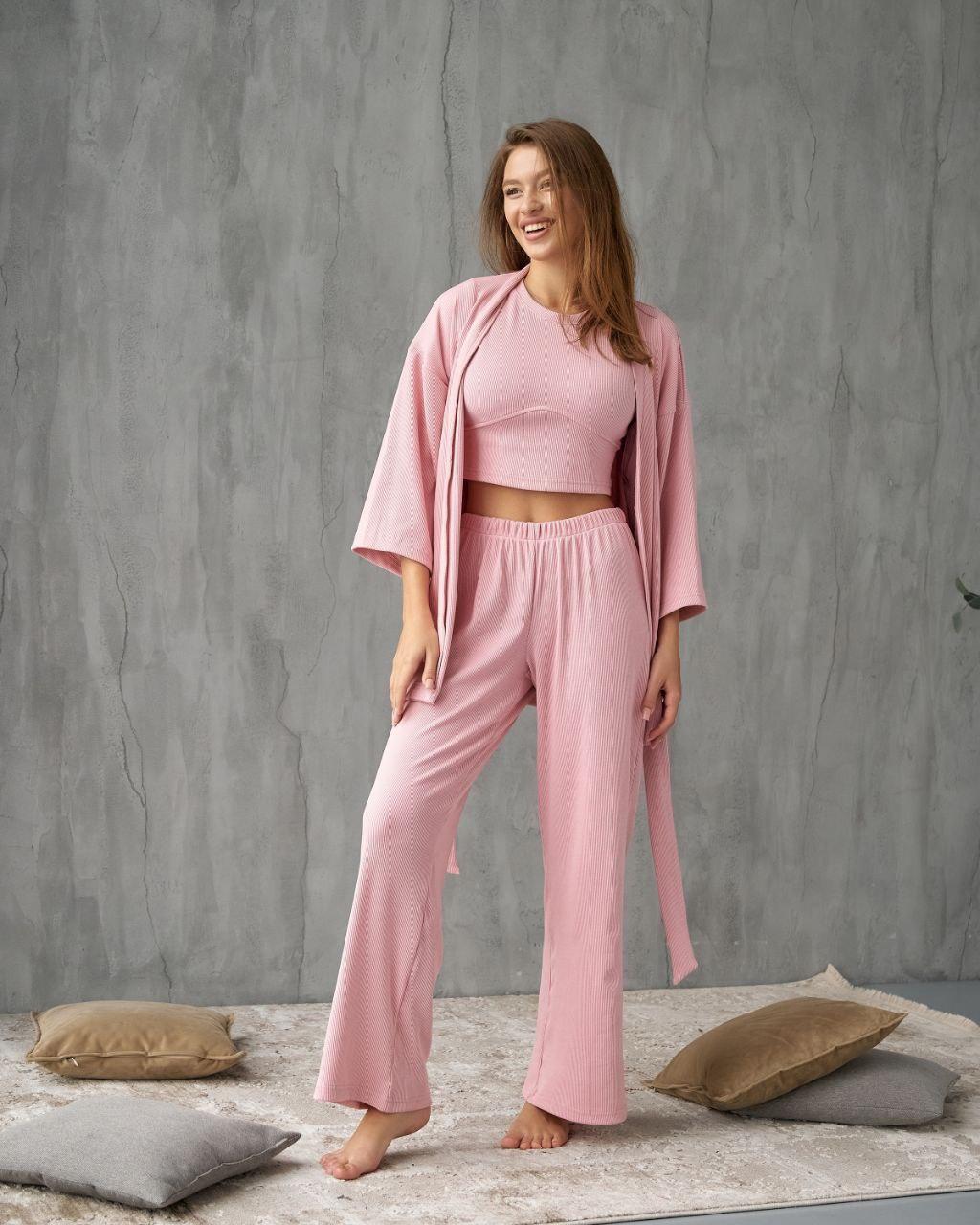 Домашній одяг для сну жіночий костюм четверка в пудровому кольорі розмір S TRCH, фото 1