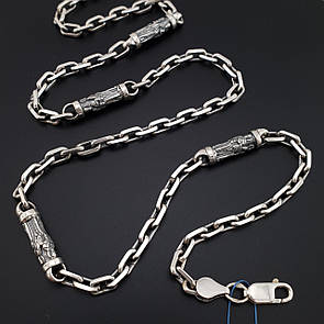 Чоловічий срібний ланцюжок якір з православними вставками Св. Миколая. Якірний ланцюжок срібло 925 55 см