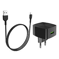 DR Сетевое зарядное устройство Hoco C70A USB QC 18W черное + кабель USB to Type-C