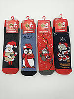 Детские новогодние махровые носки CEBURASHKA, зимние теплые унисекс с Санта Клаусом, 12 пар\уп. ассорти
