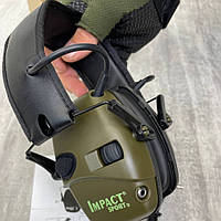 Комплект защитные активные наушники Impact Sport с креплением на шлем Green,наушники с шумоподавлением