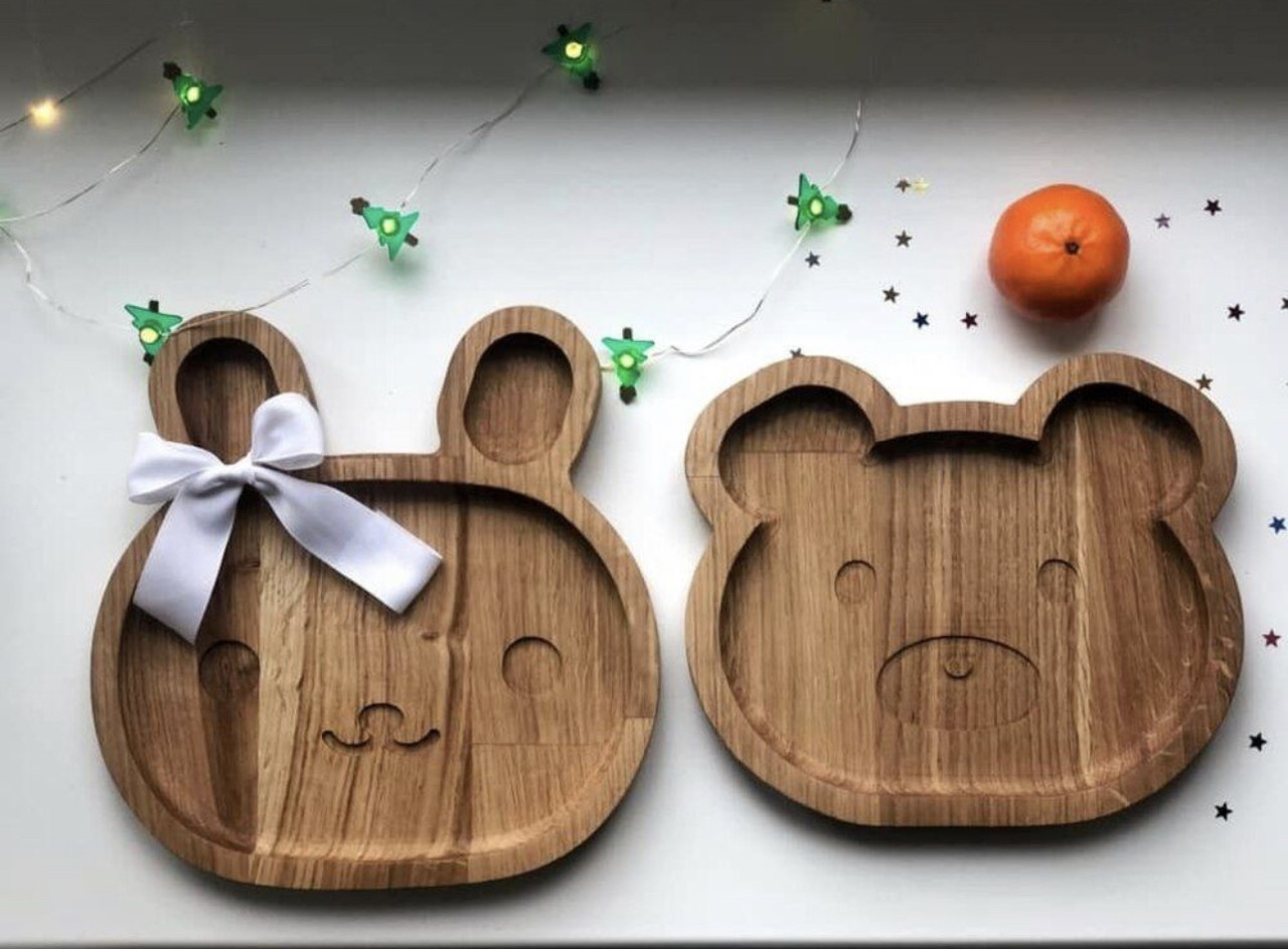 Дитяча тарілка ведмедик дерев'яна Дуб  Woodluck