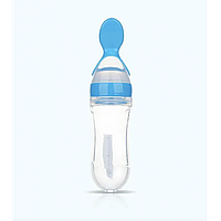 Силиконовая бутылочка с ложкой для кормления Baby Assistant 120 мл. Голубая
