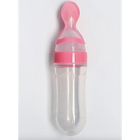 Силиконовая бутылочка с ложкой для кормления Baby Assistant 120 мл. Розовая