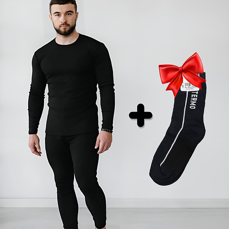 Термобілизна чоловіча зимова на флісі BioActive (S-3XL) +Подарунок Термошкарпетки / Термокомплект чоловічий чорного кольору, фото 2
