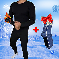 Мужское термо белье для зимы черное BioActive (S-3XL) +Подарок Термоноски / Термо кофта+термо штаны для мужчин