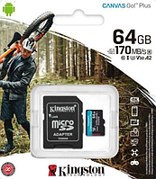 Карта памяти Kingston microSDXC 64Gb Canvas Go+ U3 V30 (R170/W70)+adapter