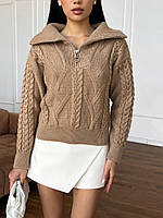 Теплий жіночий светр в'язаний з великим коміром на блискавці Ssof2154