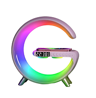 Настільна смарт лампа-нічник G-Smart RGB з годинником, бездротовою зарядкою 15W і Bluetooth-колонкою 3W (GL-White), фото 11