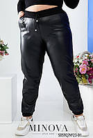 Жіночі брюки зі штучної еко шкіри в спортивному стилі з талією і манжетами на резинці з 48 по 54 розмір, фото 6