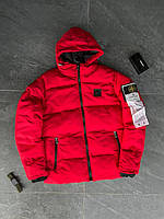 Мужская теплая осенне зимняя красная куртка с капюшоном премиум качества