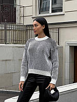 Укороченый тёплый женский свитер вязка с текстурным узором SSof2156