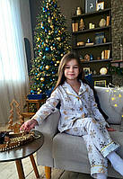 Піжама новорічна зі сніжинками тепла фланелева кофта та штани для дівчинки