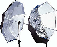 Фото-зонт 2 в 1 - черно-серебряный на отражение + белый Arsenal 110 см - Extreme