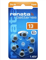 Батарейки Renata ZA13 1.4V Zinc air 6/60шт (Zinc Air 13DP ZA13 PR48 AC13 DA13 13A 13HP PR13)