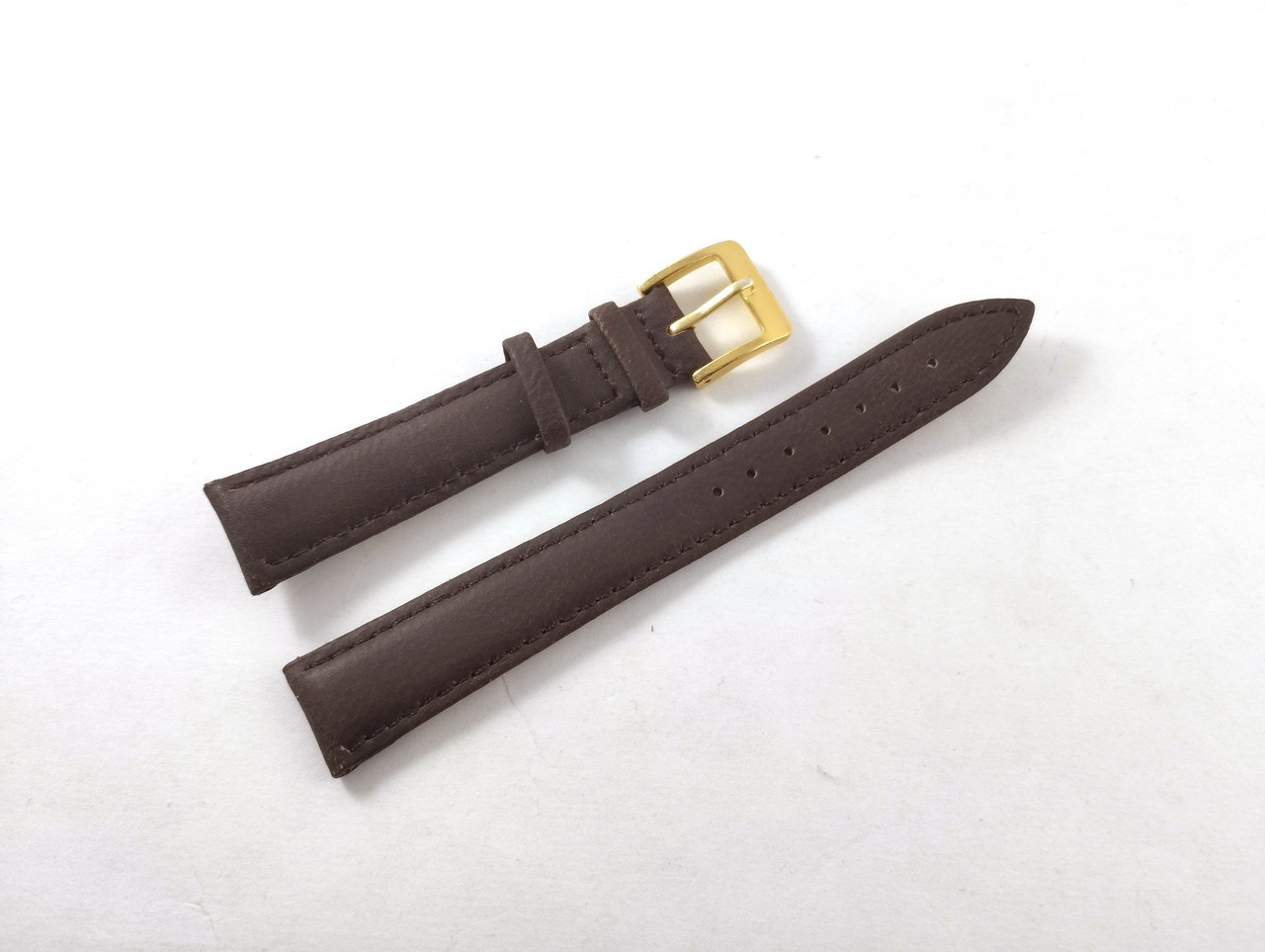 Шкіряний ремінець для наручних годинників 16 мм Nagata Spain темно-коричневий гладкий із золотистою пряжкою