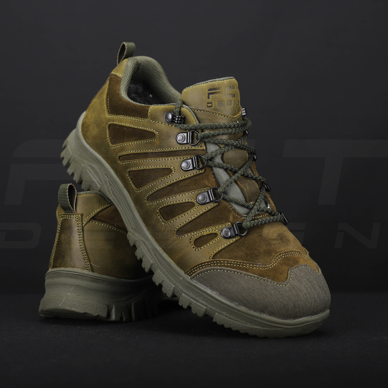 Кросівки тактичні зимові Вікінг шкіра Crazy Horse хутро хакі, фото 1