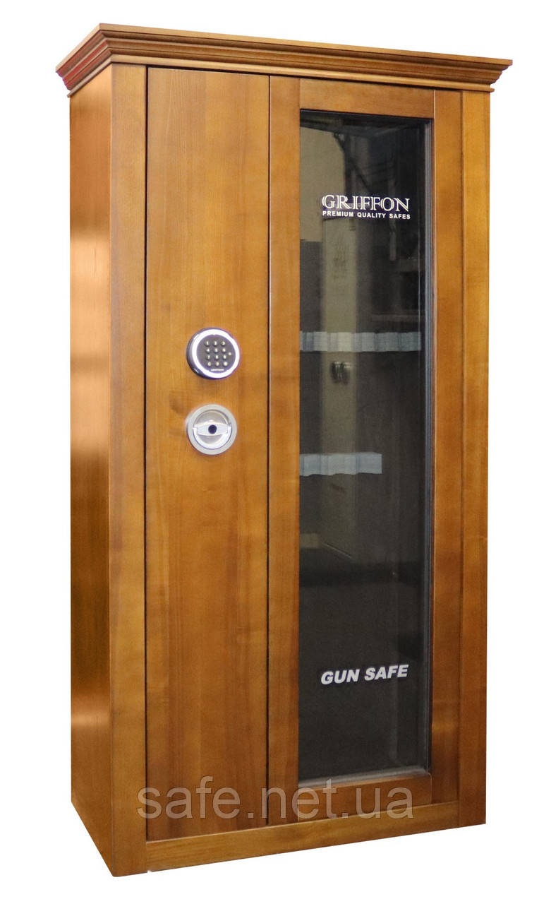 Сейф збройовий Griffon GG.700.E WOOD ASH (ВхШхГ:1570x815x420) на 7 рушниць, сейф з куленепробивним склом