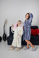Теплий махровий халат для дівчинки Зайчик з вушками від 6 до 16 років