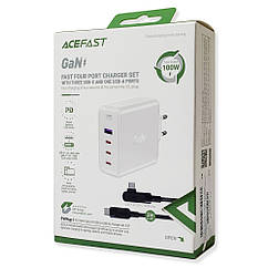 Зарядний пристрій AceFast A37 GaN3 PD100W 3 USB-C 1USB з кабелем Type C to Type C 2 м білий