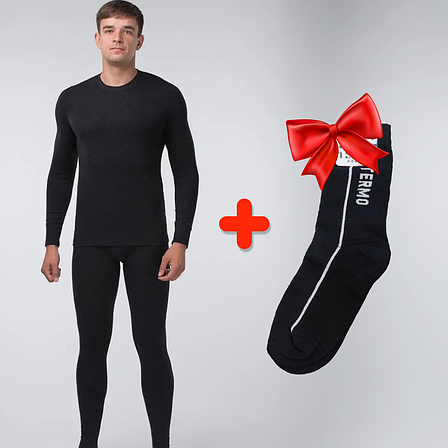 Термобілизна чоловіча зимова BioActive, Розмір M + Подарунок Термошкарпетки / Флісові чоловічі термоштани + термокофта, фото 2
