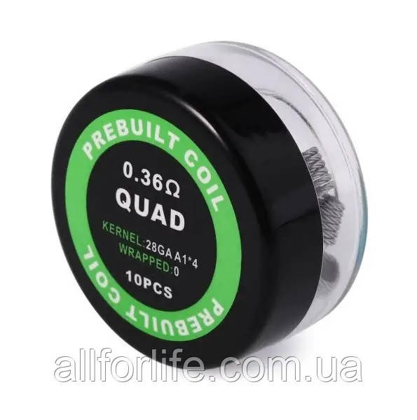 Койлы намотки спирали Prebuilt Quad Coil Kanthal A1 Original Version в упаковке 10 штук на 0.36 Ом - фото 3 - id-p1849397599