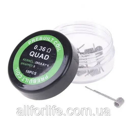 Койлы намотки спирали Prebuilt Quad Coil Kanthal A1 Original Version в упаковке 10 штук на 0.36 Ом - фото 2 - id-p1849397599