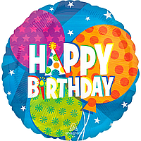 Фольгированный шарик Anagram 18"(45 см) Круг "Happy Birthday" воздушные шарики