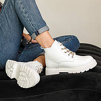 Ботинки кожаные с мехом Белые ботинки для женщин BUYT Черевики шкіряні з хутром Білі ботінки для жінок