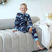 Детская теплая пижама-комбинезон для мальчика