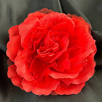 Брошь цветок Роза 10 см, ткань - красный