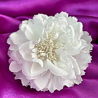 Брошь цветок хризантема 11 см, ткань - белый