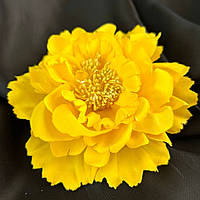 Брошь цветок хризантема 11 см, ткань - желтый