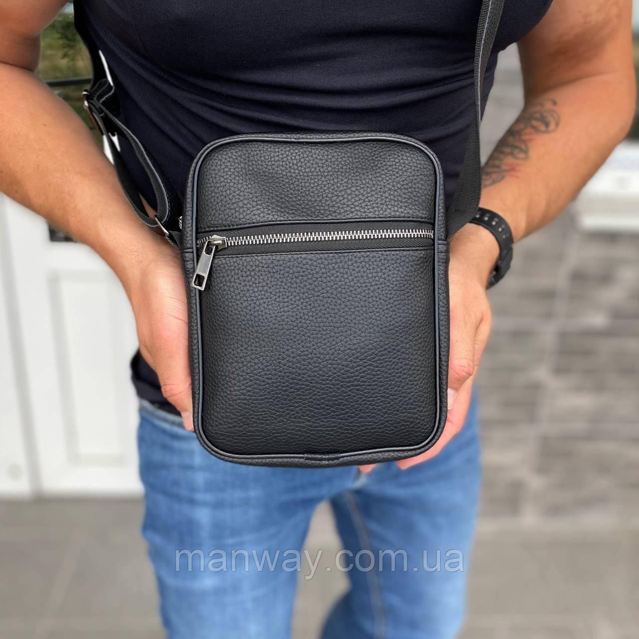 Чоловіча чорна сумка Берсетка через плече стильний месенджер Casual