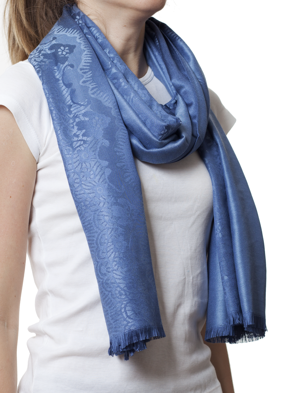 Палантин женский кашемировый красивый стильный модный с узором голубого цвета - фото 1 - id-p358075694
