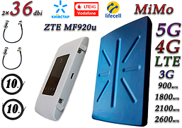 Повний комплект для 4G/LTE/3G c ZTE MF920u + 5G Антена планшетна MIMO 2 × 36dbi (36~48)