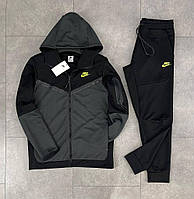 Брендовий костюм Nike Tech Fleece чорний (Штани + Кофта Найк Тіч Фліс)