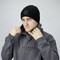 Чоловічі теплі зимові стильні брендові шапки в чорному кольорі